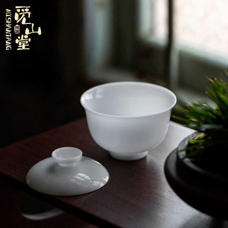 批发德化羊脂玉冰种白瓷薄胎小美人盖碗陶瓷功夫茶具泡茶碗敬茶杯