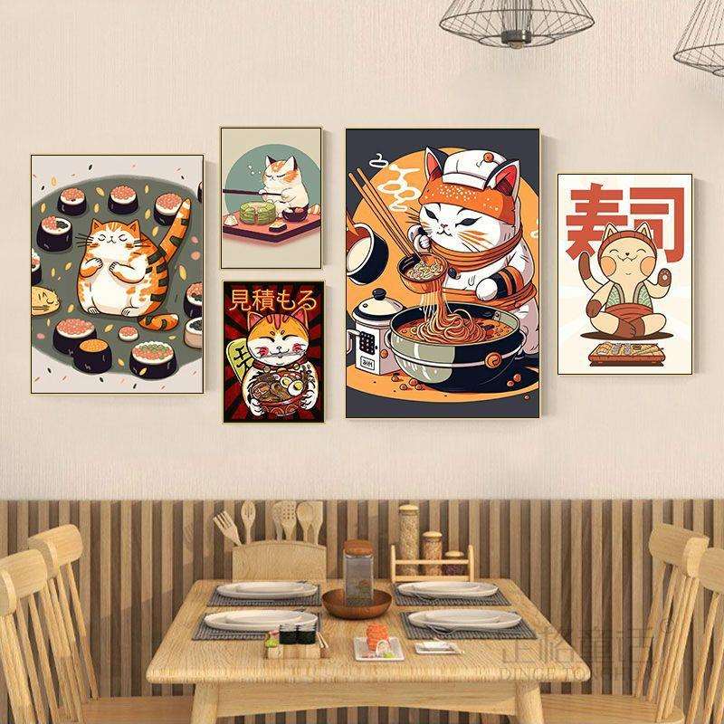 日式拉面店装饰画料理店餐厅寿司店居酒屋墙面挂画面馆招财猫壁画