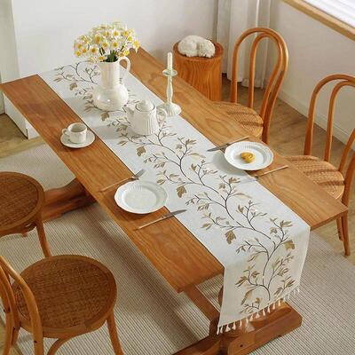 Luxury Embroidered Cotton Linen Table Runner Tablecloth Tass