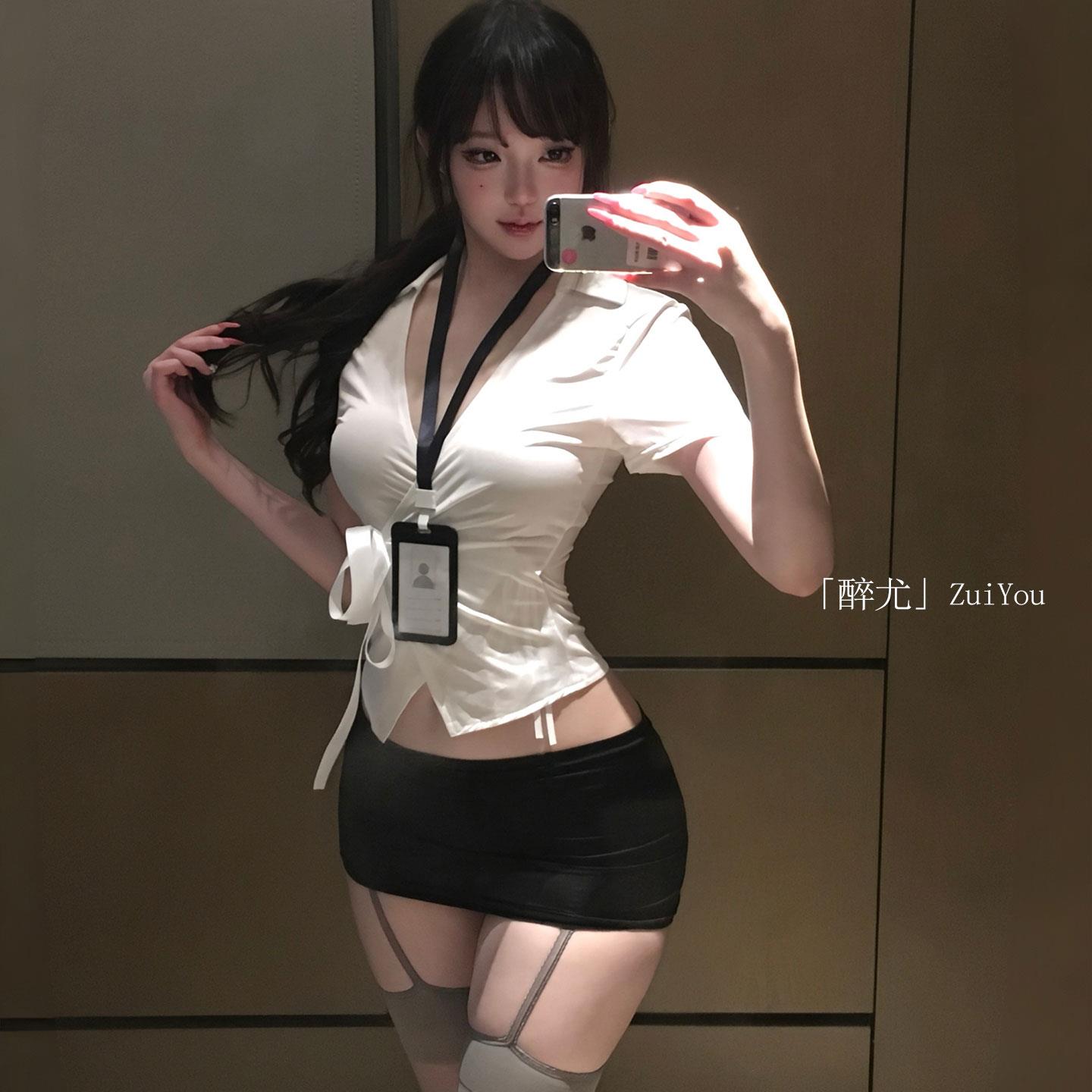 醉尤*大尺码秘书OL制服套装cos纯欲性感御姐办公室老师紧身包臀短
