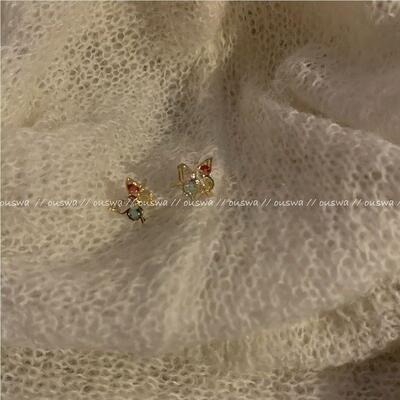 磨石灭瞬耳间微镶i锆ZCG双层蝴蝶钉ns少女小巧精致高级纯银耳饰耳