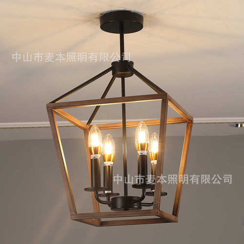 美式吊灯咖啡厅复古灯具餐厅灯四头美规欧规铁艺灯厂家批发