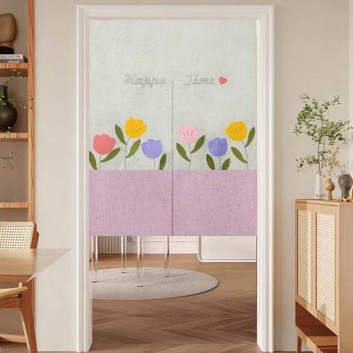 门帘半帘隔断帘卧室房间家用防蚊田园棉麻质感卫生间大门遮挡帘子