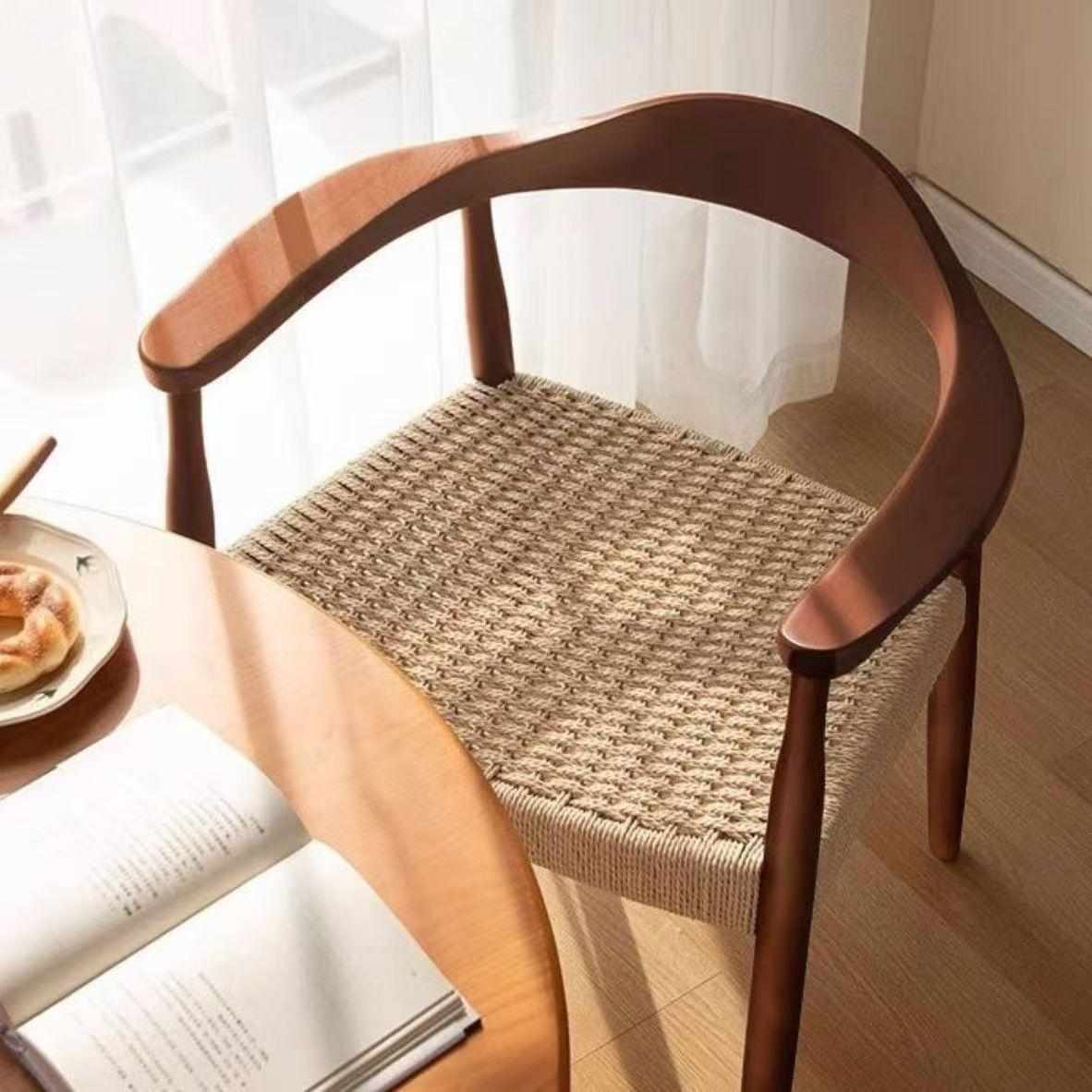 北欧简约中古休闲实木餐椅肯尼迪桌椅家用咖啡厅靠背椅子坐垫绳编