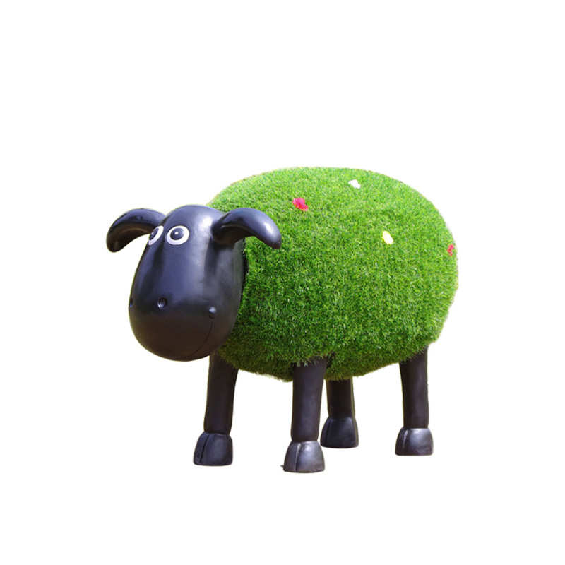 园林景观卡通草皮羊雕塑玻璃钢仿真小羊植绒羊动物摆件幼儿园装饰