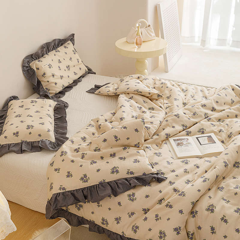 边春秋木耳可儿童被被双层全单双冬小纱被碎花大豆棉洗机 被人