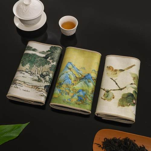 厂家高档彩绘茶巾古风加厚吸水茶几茶桌布抹布双面麂皮绒茶巾
