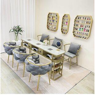 双人和三人美容沙龙专用桌 单人 斯堪 纳维亚大理石美甲桌椅套装