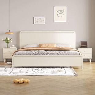 北欧白色全实木床现代简约奶油风格1.8米双人床1.5主卧公主储物床