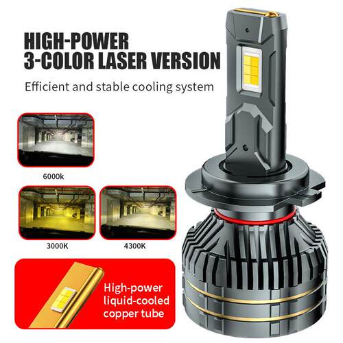 跨境高亮三色汽车LED大灯灯泡H4 H7 H11黄金光双色前照灯改装车灯