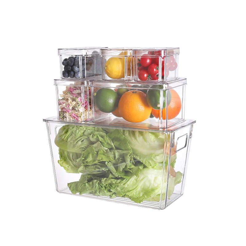 热卖冰箱收纳盒组合  厨房带盖分类整理盒冷冻柜储物盒 PET透明盒