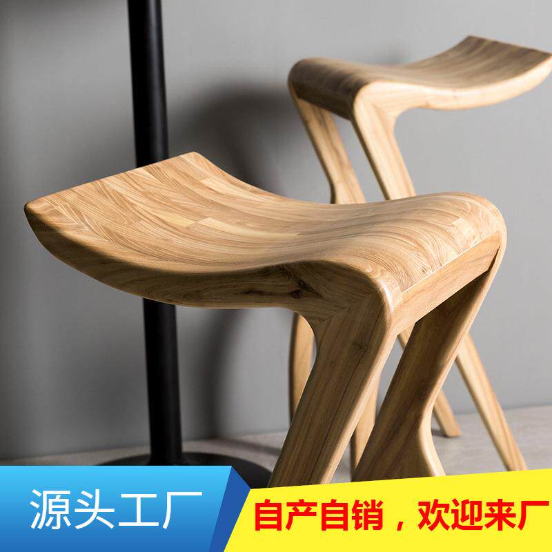 吧台椅现代简约实木家用北欧酒吧椅轻奢靠背前台高脚凳子吧台凳