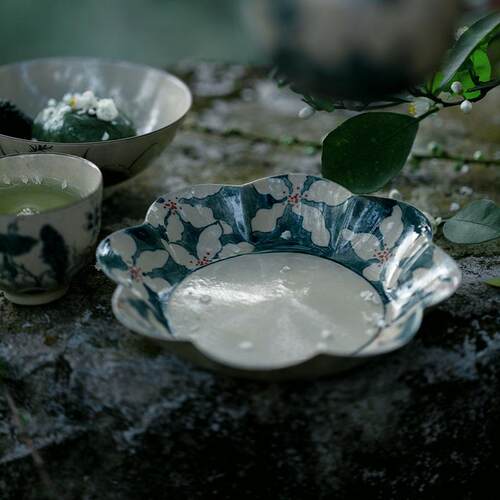 梵汝景德镇纯手绘五瓣叶海浪壶承干泡盘茶承简约风茶道配件茶点盘