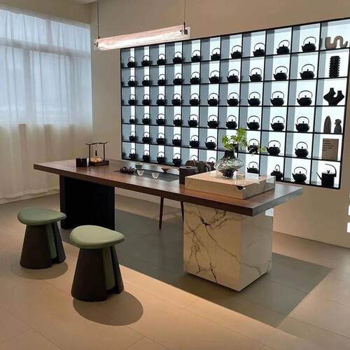 新中式岛台实木茶桌北美胡桃木泡茶桌办公客厅简约设计师原木茶台