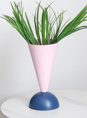 北欧现代彩色金属几何花器摆件样板房茶几餐桌干花插花装饰品花瓶