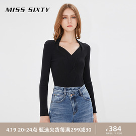 Miss Sixty毛针织衫女V领挂脖修身性感显瘦优雅纯色上衣百搭小众