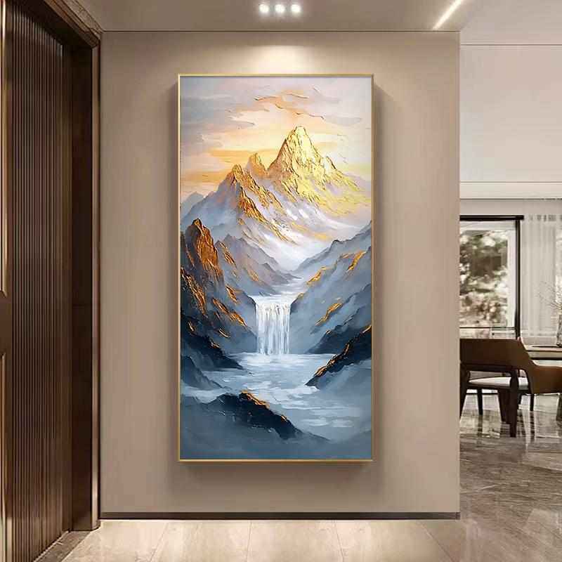 玄关手绘油画大芬村招财山水肌理画日照金山高档走廊过道挂画