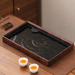 实木小茶盘储水干泡台仿乌金石茶托家用阳台功夫茶具带排水刻logo