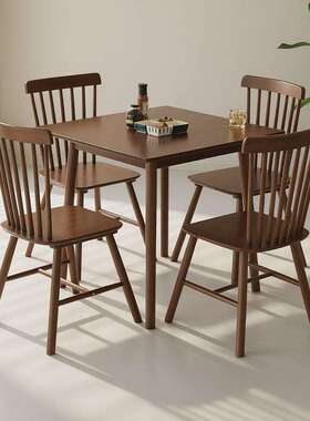 全实木小方简桌餐桌家用约仙小户型吃饭桌椅正形胡桃方木桌子WOT