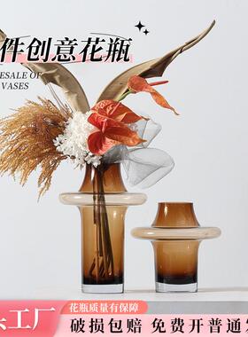 法式浪漫中古高级感装饰花瓶客厅卧室床头样板房玻璃摆件创意花瓶