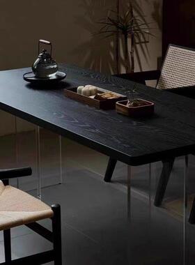 碳黑色化XFO实木餐桌会接待长桌工作台创茶客桌亚克力意悬浮桌椅