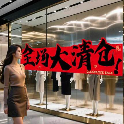 年末全场清仓广告贴纸海报定制服装店年终大促换季钜惠大甩卖墙贴