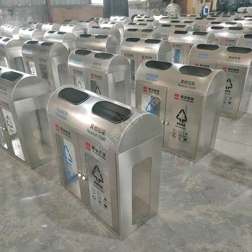 西安室内地铁站公共环卫透明防爆两连体不锈钢四分类垃圾桶果皮箱