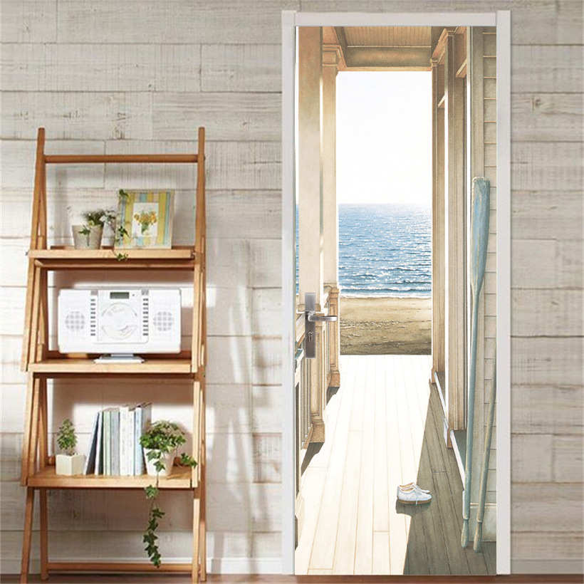 现代贴 客厅卧室粘海边阳台货源巨pvc3d走廊门贴贴纸自墙 创