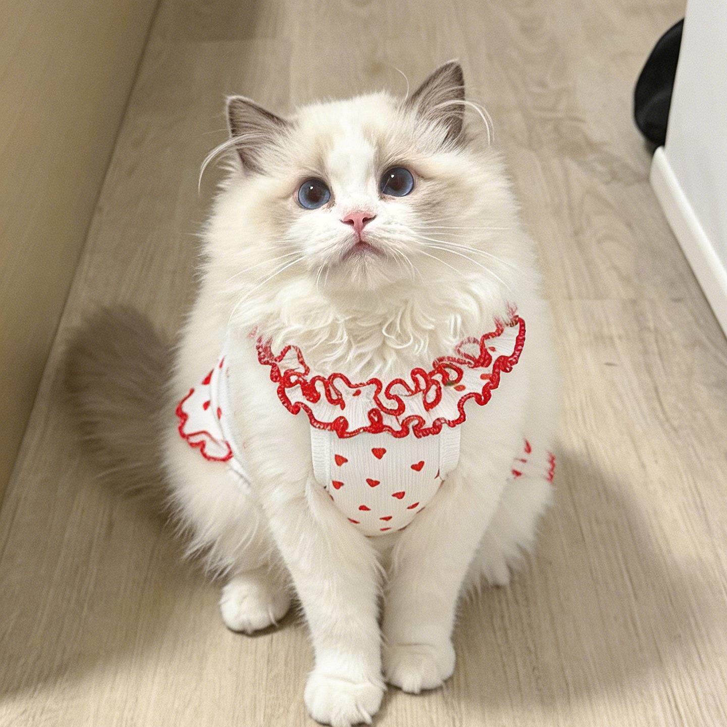 春季猫咪衣服防掉毛薄款吊带可爱公主风红色爱心背心宠物服饰春装