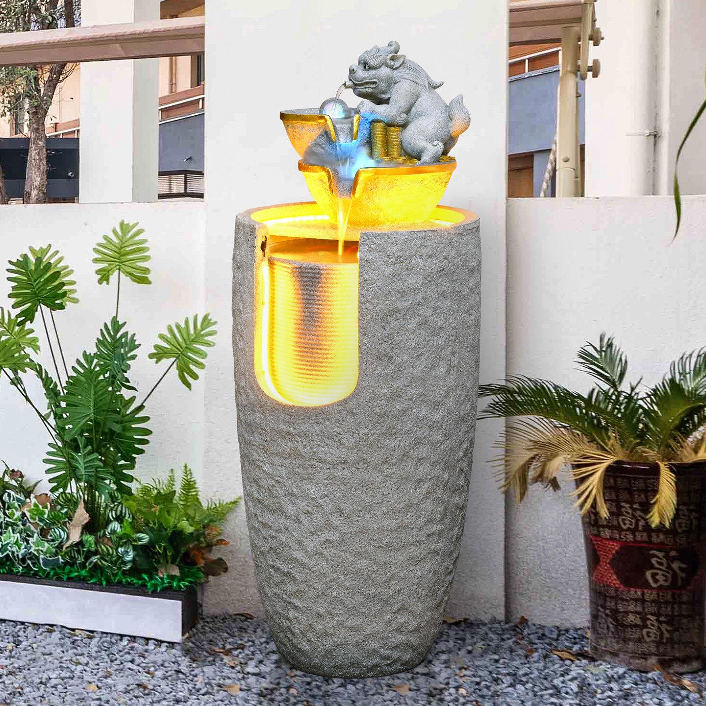 貔貅招财流水摆件循环水客厅玄关风水轮时来运转庭院落地水缸造景
