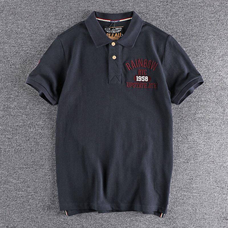 代购香港潮男夏季美式时尚珠地棉修身T恤刺绣字母男士polo衫短袖