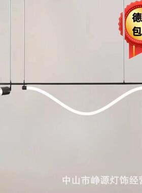 现代简约一字餐厅灯办公桌吧台全铜极简创意北欧LED长条黑色吊灯