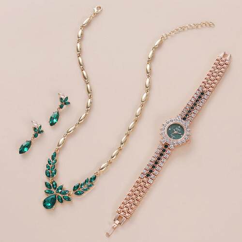 Diamond watch eardrop necklace chain gift set 手表耳坠项炼女