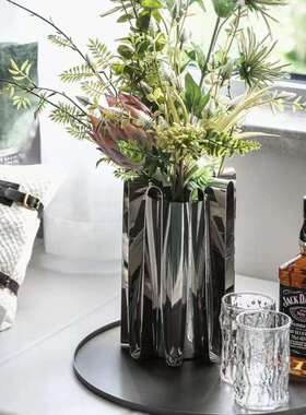 新房中式不锈钢饰金属花器摆件样房111办公室书板客厅餐厅桌面软