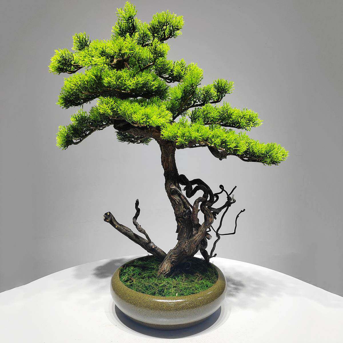 仿真迎客松盆景绿植盆栽客厅电视柜玄关办公室家居装饰新中式摆件