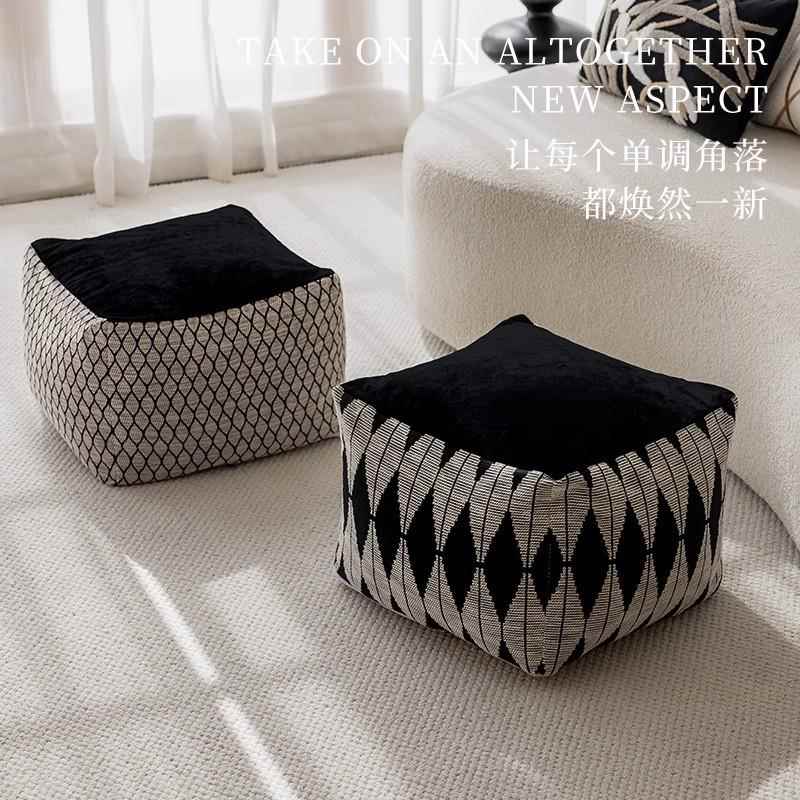 中古风客厅沙发踏矮凳可拆洗脚家用坐墩露坐台LRL方蒲团形脚墩地