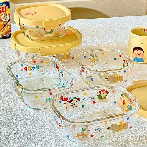 MIXIM玻璃保鲜盒饭盒微波炉加热专用碗上班族带饭餐盒分隔便当盒
