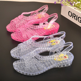 韩版夏季塑料凉鞋鱼嘴果冻鞋，女士透明防滑水晶鞋，妈妈跳舞鞋沙滩鞋