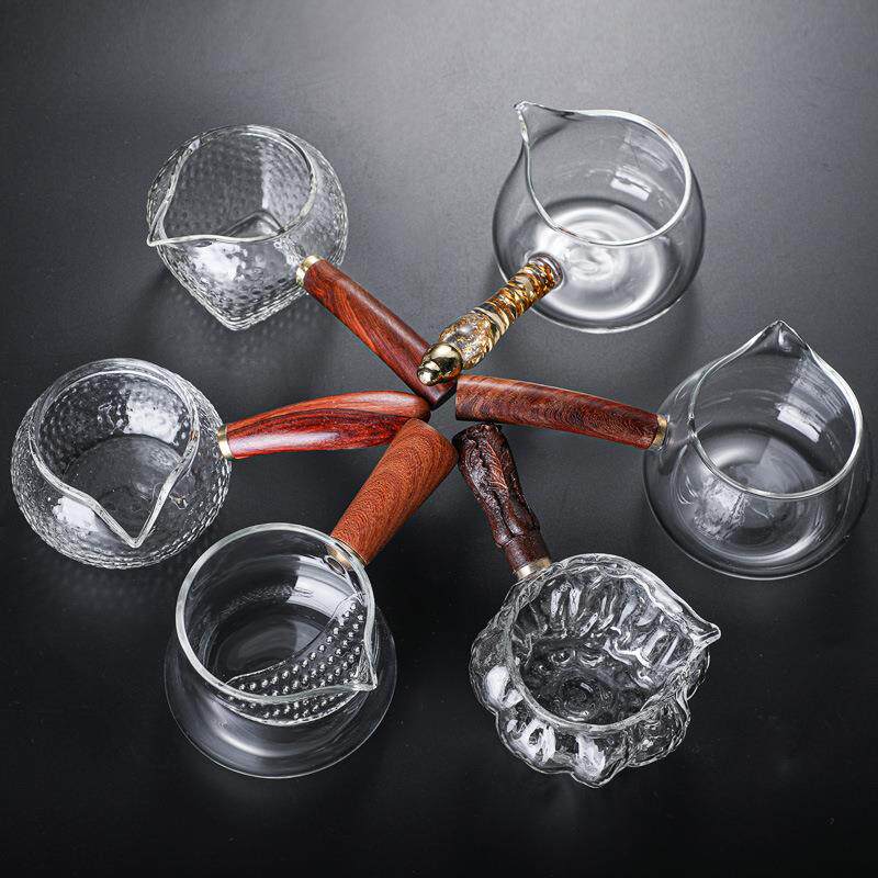 厂家木把玻璃公道杯功夫茶具配件分茶器加厚耐热创意侧把公杯