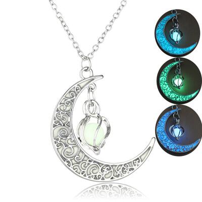Moon Glowing Necklace Gem Charm Jewelry Glow in the Dark Hal