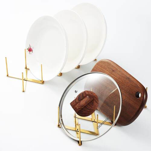 金色不锈盘子架锅盖侧放可伸缩多钢用途蒸架架家拉雅餐厅用厨房收