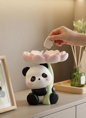 可爱熊猫花朵桌面小摆件创意卡通解压钥匙收纳托盘入户玄关装饰品