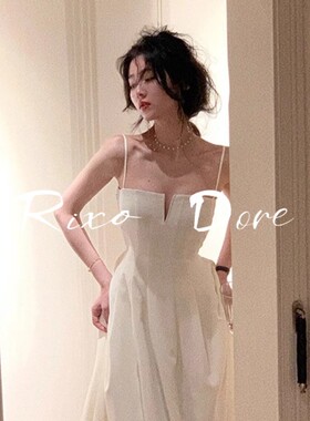 RIXO DORE法式高级感轻奢气质小礼服小众白色一字肩吊带洋装女