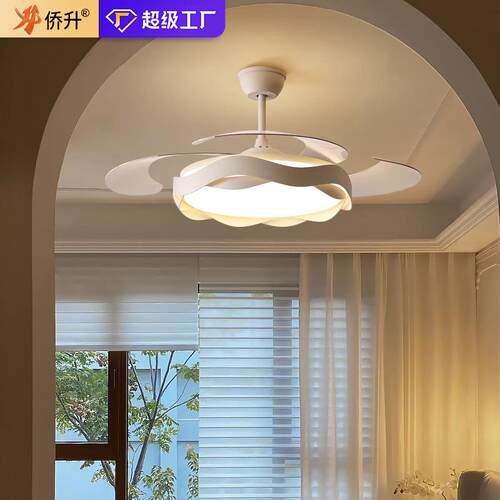 卧室风扇灯2025新款奶油风简约现代隐形房间灯吊扇灯广东中山灯具