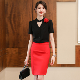 短袖衬衫女士职业套装2024夏季气质黑色韩版时尚上衣正装工装