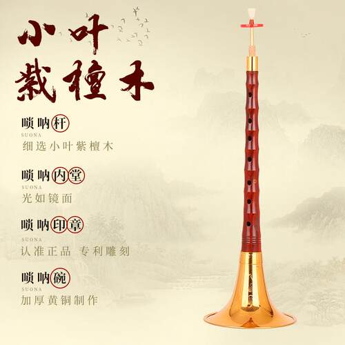 宏艺凤鸣小叶紫檀木唢呐全套乐器大小非洲紫檀喇叭专业演奏检定考