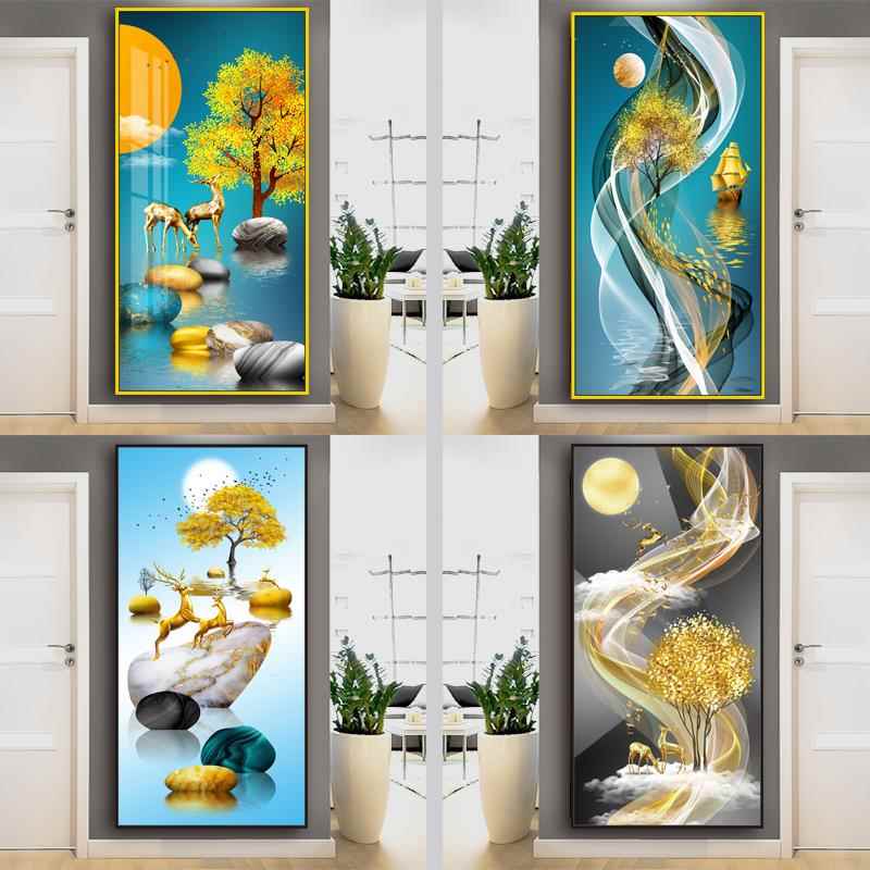 麋鹿图玄关过道自粘墙贴墙纸贴画壁纸画客厅背景墙进门走廊装饰画图片