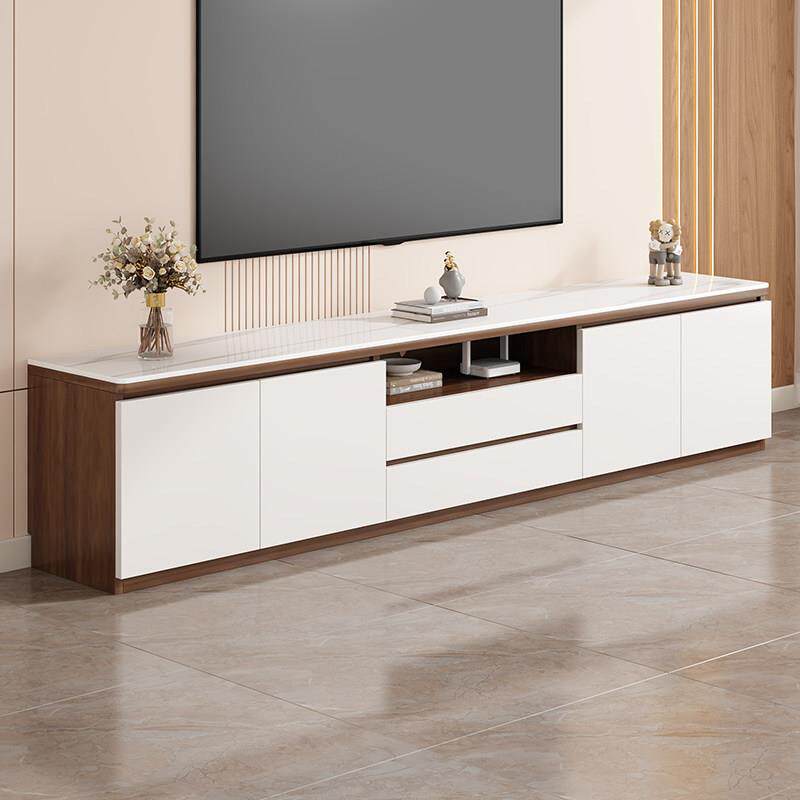 实木电视柜客厅家用储物柜中古风胡桃色落地岩板茶几电视机柜