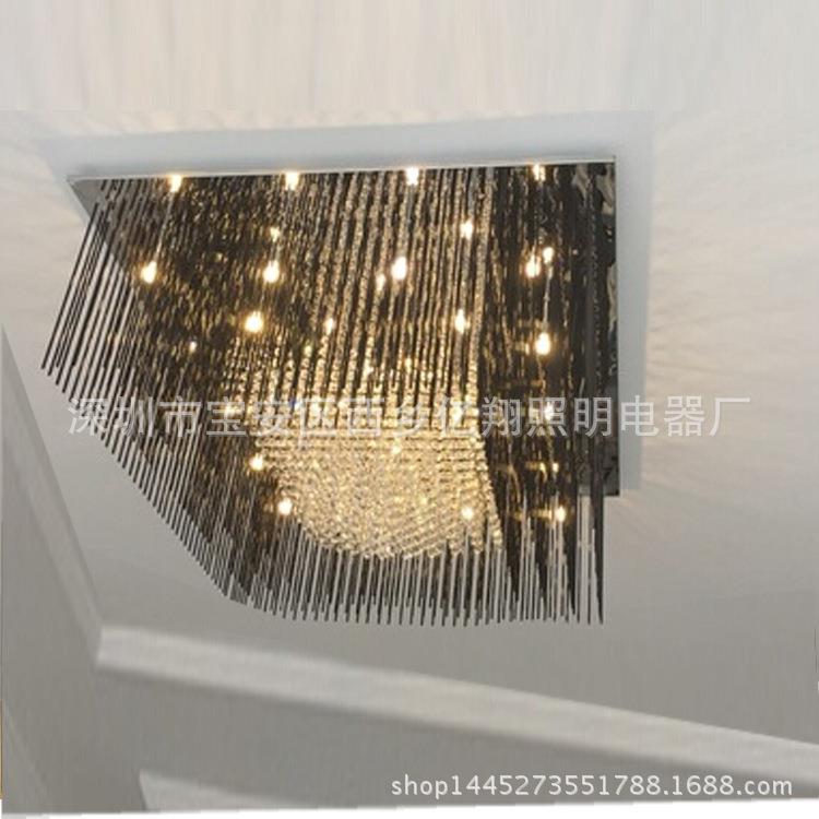 led吸顶灯水晶灯长方形客厅灯黑色现代简约卧室灯具厂家