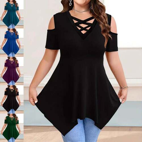 Elegant Womens Casual Top with Shoulder Detail Pure Color